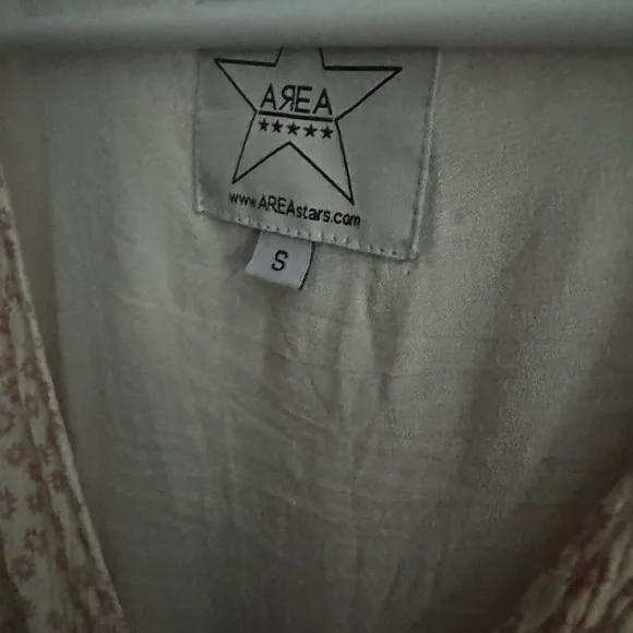 AREA pink Cream smocked Floral Mini Dress puff sleeves Rent the Runway Small - Picture 7 of 7